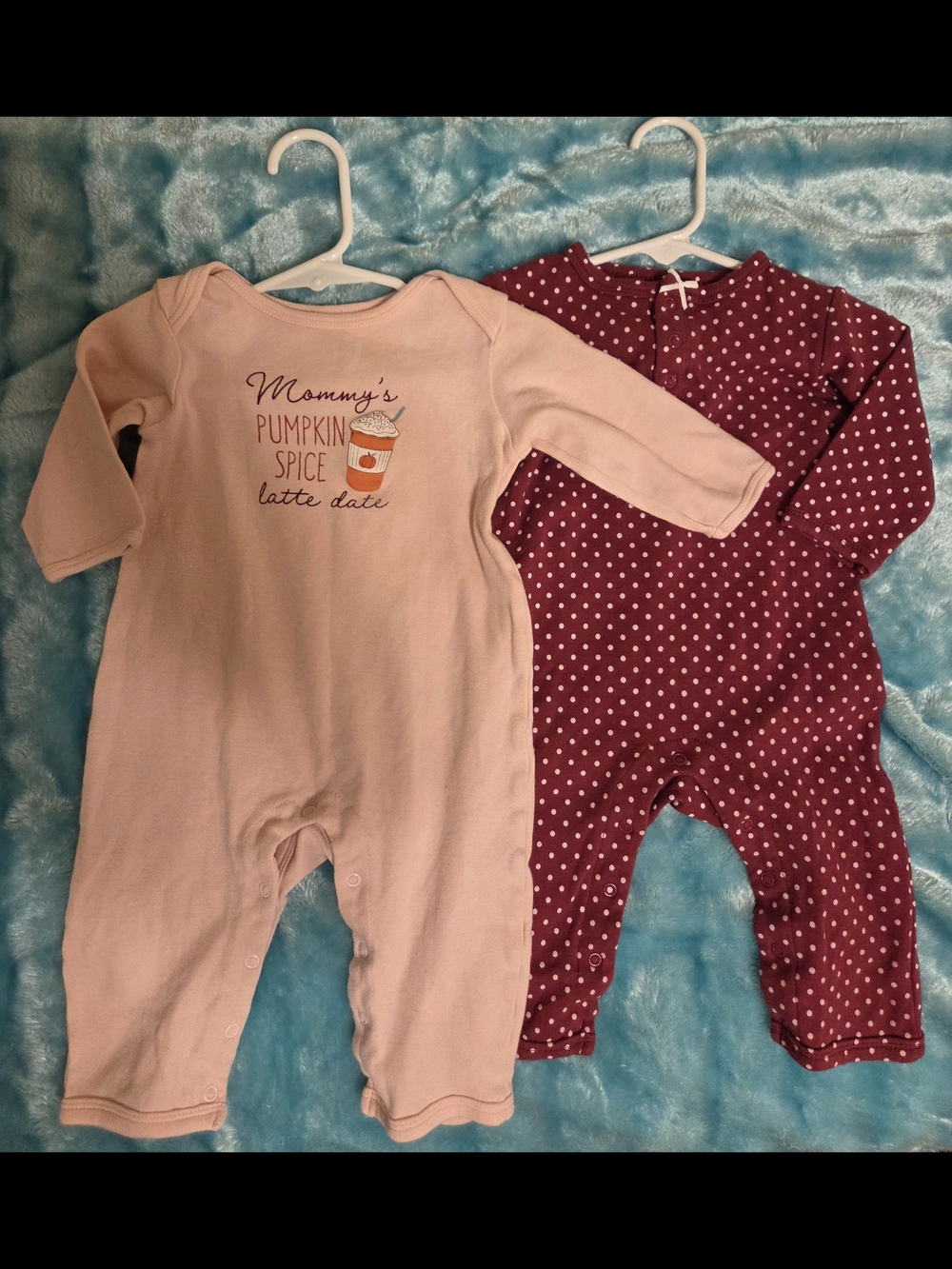 Bundle: Mommy's Pumpkin Spice Latte Date and Maroon Polka Dot One Piece-Set of 2